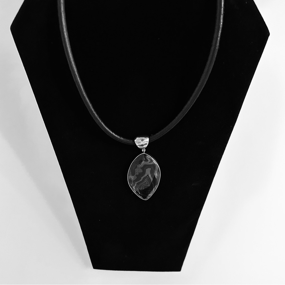 Artisan | Starborn | Stunning Black Psilomelane Pendant & Leather Cord Necklace